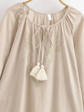 Load image into Gallery viewer, Golden Floral Embroidery ,Linen Cotton Blouse,Loose Boho Shirts