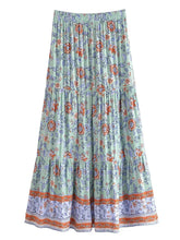 Load image into Gallery viewer, Green Floral Print ,Beach Bohemian Skirt,Boho Skirts
