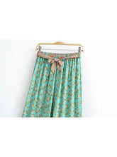 Load image into Gallery viewer, Green Floral Print Bohemian Wide Leg Pants Boho Trousers
