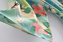 Load image into Gallery viewer, Boho Green Crane & Floral Print Kimono | Rayon Beach Cover-up & Robe