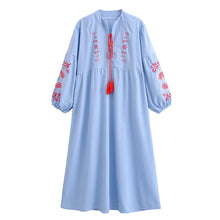 Load image into Gallery viewer, Retro Floral Emberoidered, Linen Cotton Vacation, Boho Maxi Dress