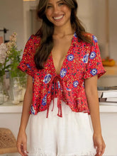 Load image into Gallery viewer, Lace-up Floral,Bohemian Shirt ,Boho Blusas