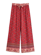 Load image into Gallery viewer, Red Floral , Wide Leg Pants,Loose Vacation Boho Pants