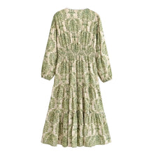 Load image into Gallery viewer, Lantern Sleeve Tiered A-Line Robe Autumn Holiday Vacation Maxi Dress