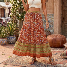 Load image into Gallery viewer, Terracotta Floral Tiered Bohemian Maxi Skirt - Summer Beach Skirt