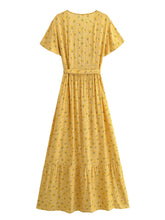 Load image into Gallery viewer, Yellow Sun Flower ,Bohemian Maxi Dress , Boho Wrap Dress
