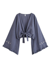Load image into Gallery viewer, Star Moon Embroidery Short Bohemian Kimono Ruffles Flare Sleeves