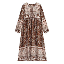 Load image into Gallery viewer, Bohemian Floral Long Sleeve Maxi Dress Tie Front Beach Dresses