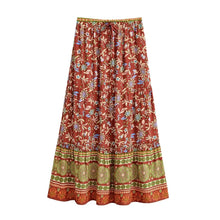 Load image into Gallery viewer, Terracotta Floral Tiered Bohemian Maxi Skirt - Summer Beach Skirt