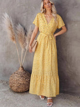 Load image into Gallery viewer, Yellow Sun Flower ,Bohemian Maxi Dress , Boho Wrap Dress