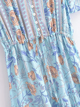 Load image into Gallery viewer, Blue Floral Print,Bohemian Maxi Dress, Boho Dress