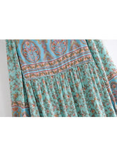 Load image into Gallery viewer, Green Floral Print ,Bohemian Maxi Dress ,Boho Dress
