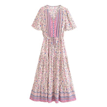 Load image into Gallery viewer, Green Floral Print ,Bohemian Maxi Dresses,Boho Dress