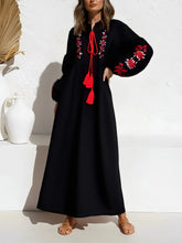 Load image into Gallery viewer, Retro Floral Emberoidered, Linen Cotton Vacation, Boho Maxi Dress