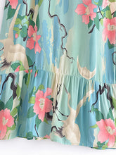 Load image into Gallery viewer, Crane Floral Print ,Bohemian Strap Midi Dress ,Boho Dress