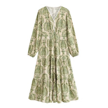 Load image into Gallery viewer, Lantern Sleeve Tiered A-Line Robe Autumn Holiday Vacation Maxi Dress