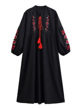 Load image into Gallery viewer, Retro Floral Emberoidered, Linen Cotton Vacation, Boho Maxi Dress