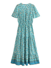 Load image into Gallery viewer, Green Floral Print ,Bohemian Maxi Dresses,Boho Dress