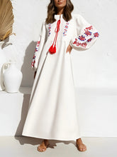 Load image into Gallery viewer, Retro Floral Emberoidered, Linen Cotton Vacation, Boho Maxi Dress