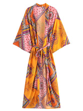Load image into Gallery viewer, Floral Print Kimono,Bohemian Cover-up,Boho Maxi Robe