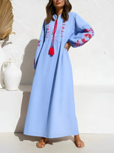 Load image into Gallery viewer, Retro Floral Emberoidered, Linen Cotton Vacation, Boho Maxi Dress