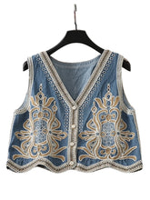 Load image into Gallery viewer, Denim Floral Embroidery ,Suspender Vest ,Sequin Waistcoat Streetwear