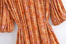 Load image into Gallery viewer, Mini Dress, Boho Dress,Brown Floral Print