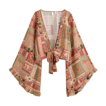 Load image into Gallery viewer, Wild Floral Beach Kimono Ruffles Tie-Front Boho Cover-ups