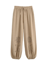 Load image into Gallery viewer, Sun Moon Embroidery ,Linen Cotton Baggy Pants ,Loose Yoga Trousers