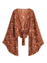 Load image into Gallery viewer, Wild Floral Beach Kimono Ruffles Tie-Front Vacation Bohemian Bikini Boho Cover-ups