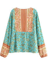 Load image into Gallery viewer, Green Floral Print,Bohemian Blouse ,Boho Shirt