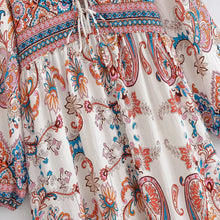 Load image into Gallery viewer, Vintage Floral Printed Women Tie Neck Lantern Sleeve Beach Holiday Maxi Dress