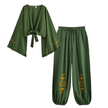 Load image into Gallery viewer, Sun Moon Embroidery Cotton Linen Bohemian Outfits