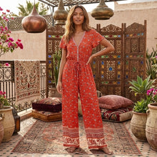 Load image into Gallery viewer, Red Floral Print, Boho Bodysuits,Bohemian Rompers