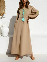 Load image into Gallery viewer, Retro Linen Cotton,Wheat Emberoidered, Lantern Sleeve Boho Maxi Dress