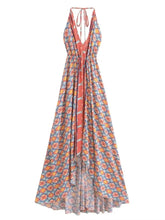 Load image into Gallery viewer, Geometric Print , Backless Sexy Maxi Dress ,Boho Dress