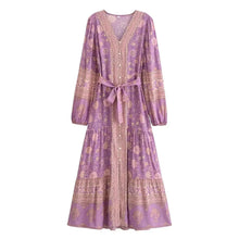 Load image into Gallery viewer, Floral Print ,Breasted Bohemian Maxi Dress, Boho Dress Robe