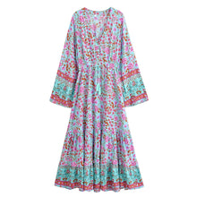 Load image into Gallery viewer, Wild Floral , Deep V-neck ,Autumn Boho Maxi Dress