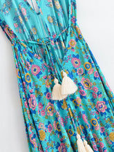 Load image into Gallery viewer, Peacock Green ,Backless Sexy Maxi Dress,High-Low Tassel Boho Dress