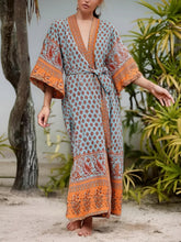 Load image into Gallery viewer, Green Floral Print,bohemian Blouses,Boho Robe Kimono