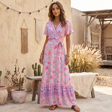 Load image into Gallery viewer, Pink floral print ,Boho dress, Bohemian Wrap Dress