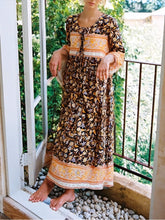 Load image into Gallery viewer, Multi Floral Print ,tie Neck ,Boho Maxi Dresses