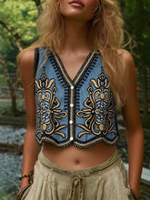 Load image into Gallery viewer, Denim Floral Embroidery ,Suspender Vest ,Sequin Waistcoat Streetwear