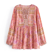 Load image into Gallery viewer, Pink Floral Print,Bohemian Shirt ,Boho Blouse