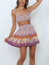 Load image into Gallery viewer, Pink Floral,Mini Skirts and Tops,Boho Sets