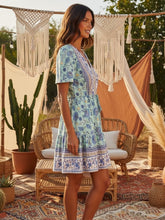 Load image into Gallery viewer, Wild Floral Print, Summer Bohemian Mini Dress,Vacation Boho Dress