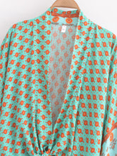 Load image into Gallery viewer, Bohemian Kimono, Boho Bikini Cover-ups,Green Floral Print