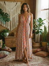 Load image into Gallery viewer, Geometric Print , Backless Sexy Maxi Dress ,Boho Dress