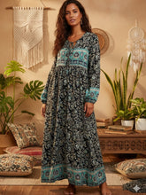 Load image into Gallery viewer, Black Wild Floral ,Beach Bohemian Maxi Dress,Holiday Boho Dress