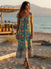 Load image into Gallery viewer, Green Floral Sleeveless ,Beach Bohemian Dress,Boho Midi Dress Robe